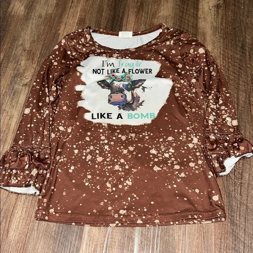Girl Boutique Cow Shirt size 4t I’m‎ fragile not like a flower, like a bomb