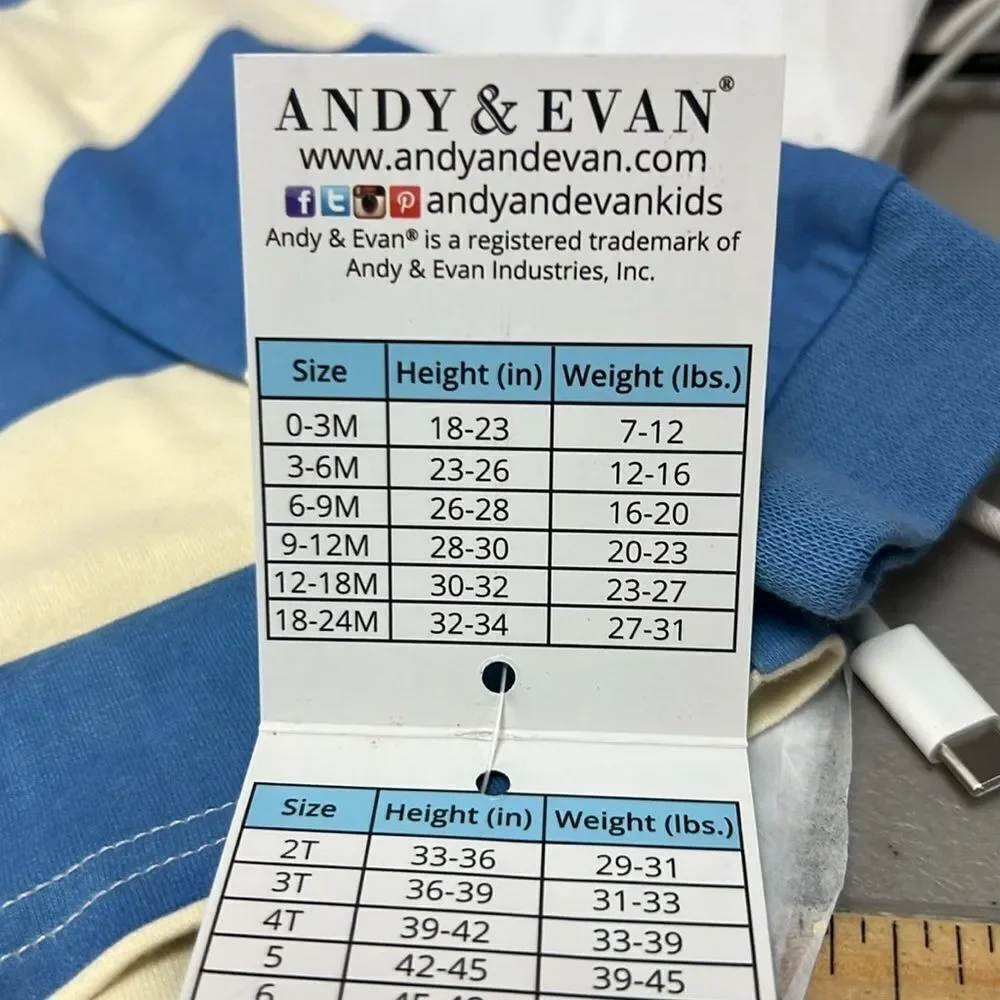 Andy and Evan blue and cream striped rugby polo long sleeve shirt 12-18 m NWT