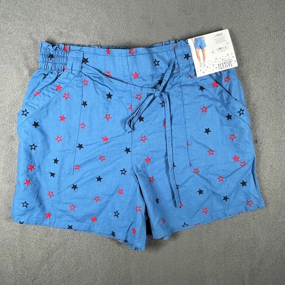 NWT Feeling Festive‎ Shooting Star Shorts Patriotic Size L Paperbag Denimcore