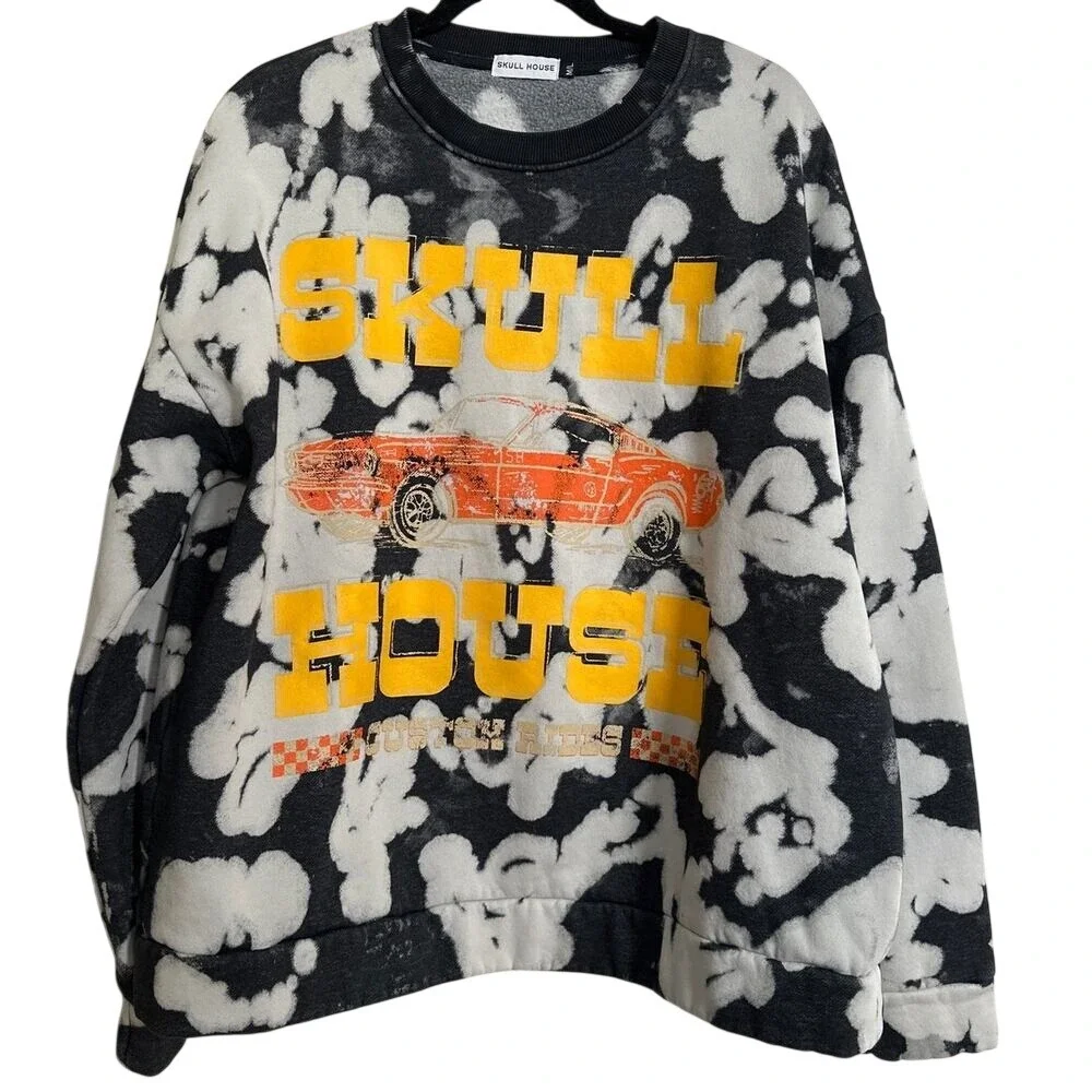 Skull‎ House Designs Bleach Tie Dye Muscle Car Graphic Sweatshirt - Size M/L