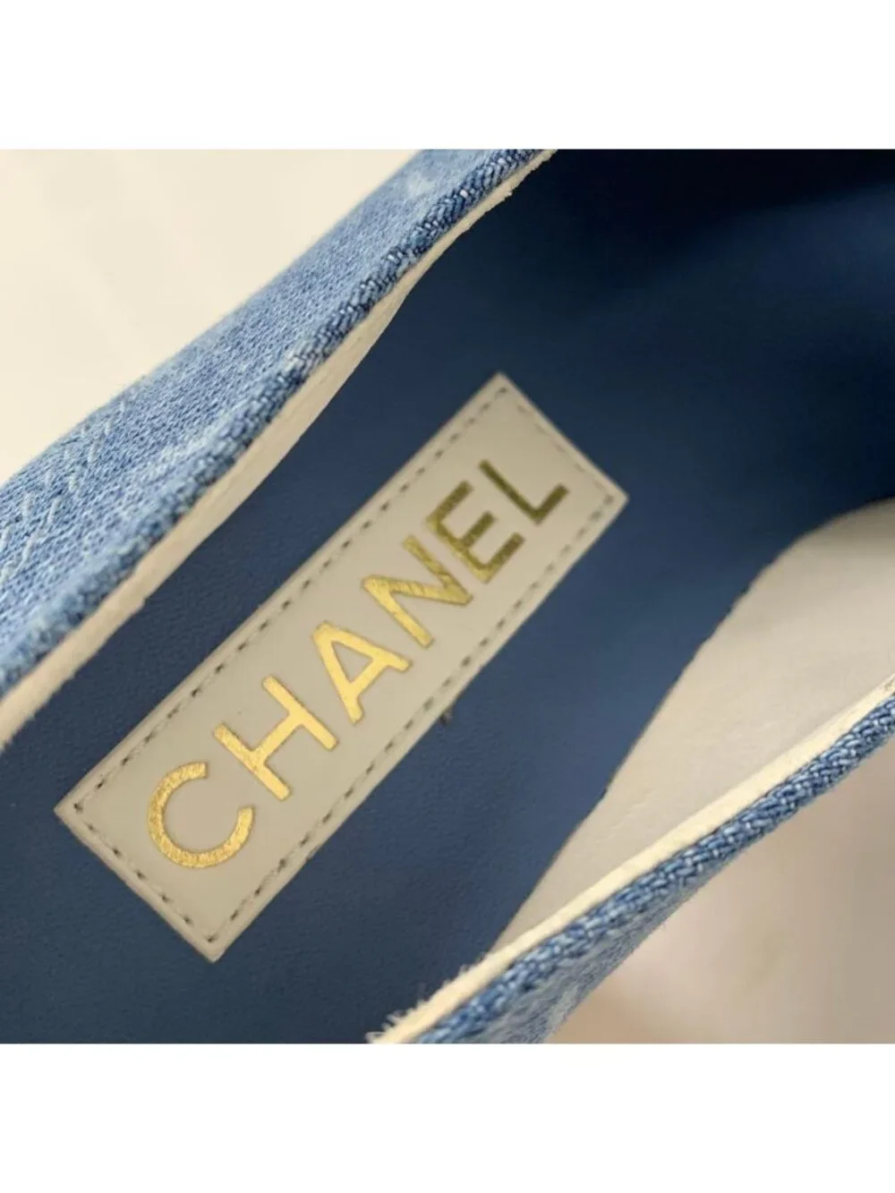 Chanel CC Logo Chain Denim Thick Bottom Cork Loafers Blue