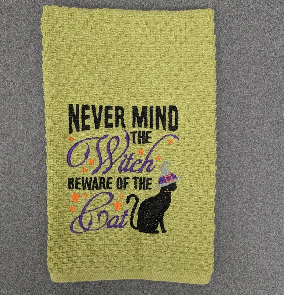 Never Mind the Witch Beware of The Cat Halloween Fall Kitchen Bar Hand Tea Towel
