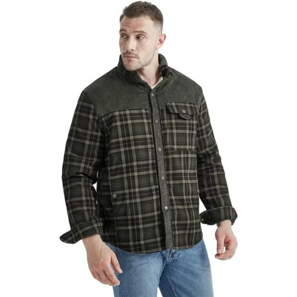 Men's Long Sleeve‎ Sherpa Lined Shirt Jacket Flannel Plaid Fleece Coats