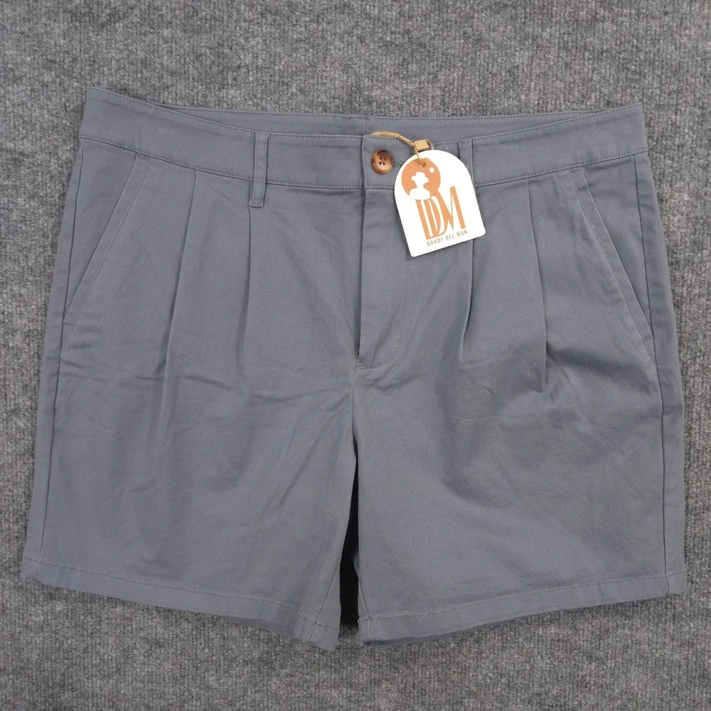 Dandy Del Mar The Rhodes Twill Shorts Mens 33 Gray Chino Pleated Stretch NEW