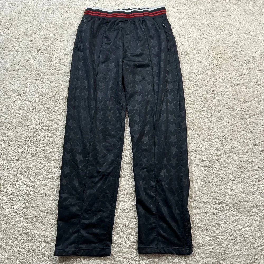 Cybertek Track Pants Large Black Star Print Striped Zip Ankle Russian Made