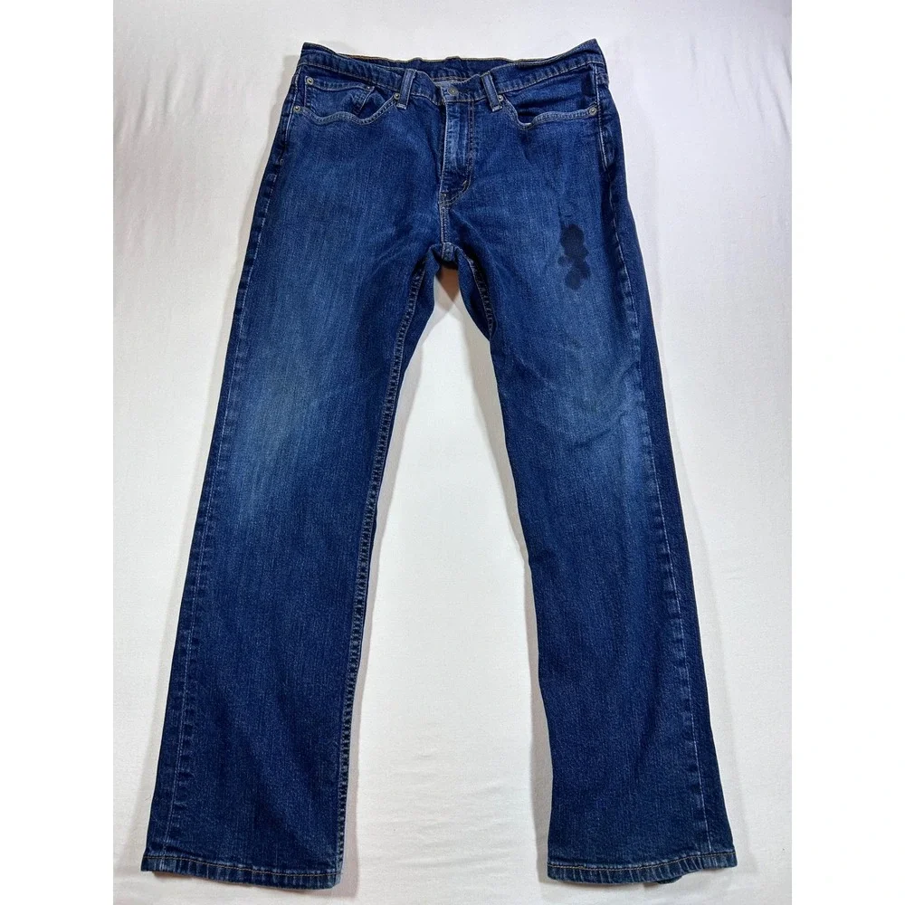 Levis 514 Straight Fit Mens Jeans W34 L30 Blue Denim 00514-0765 Stain