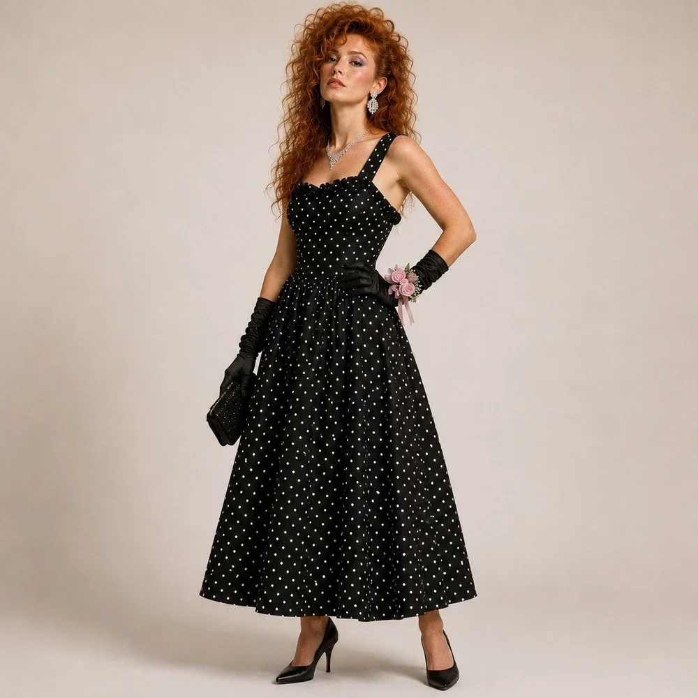 Vintage 80s Gunne Sax Polka Dot Maxi‎ Dress Size 3