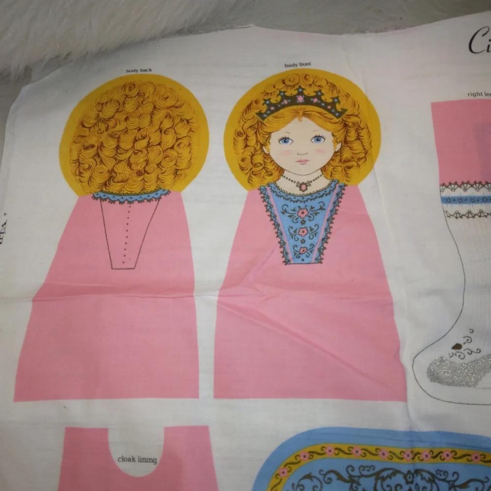 FABRIC Story Book Cinderella Cut & Sew doll w/ glass slipper pillow. NEW
