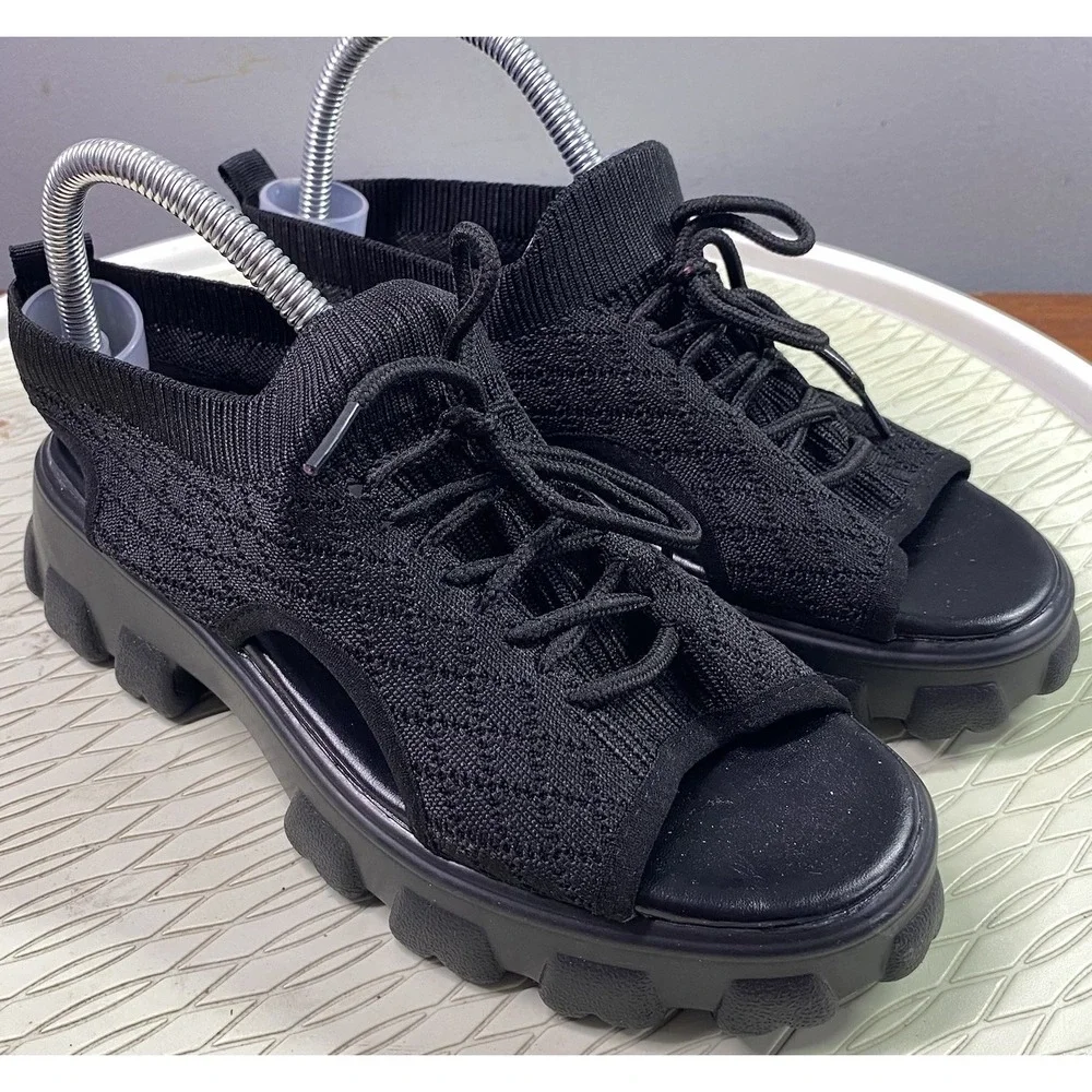 Unbranded Women's Summer Open Toe Mesh Lace-up Sneaker Sandals‎ Black NWOB SZ. 8