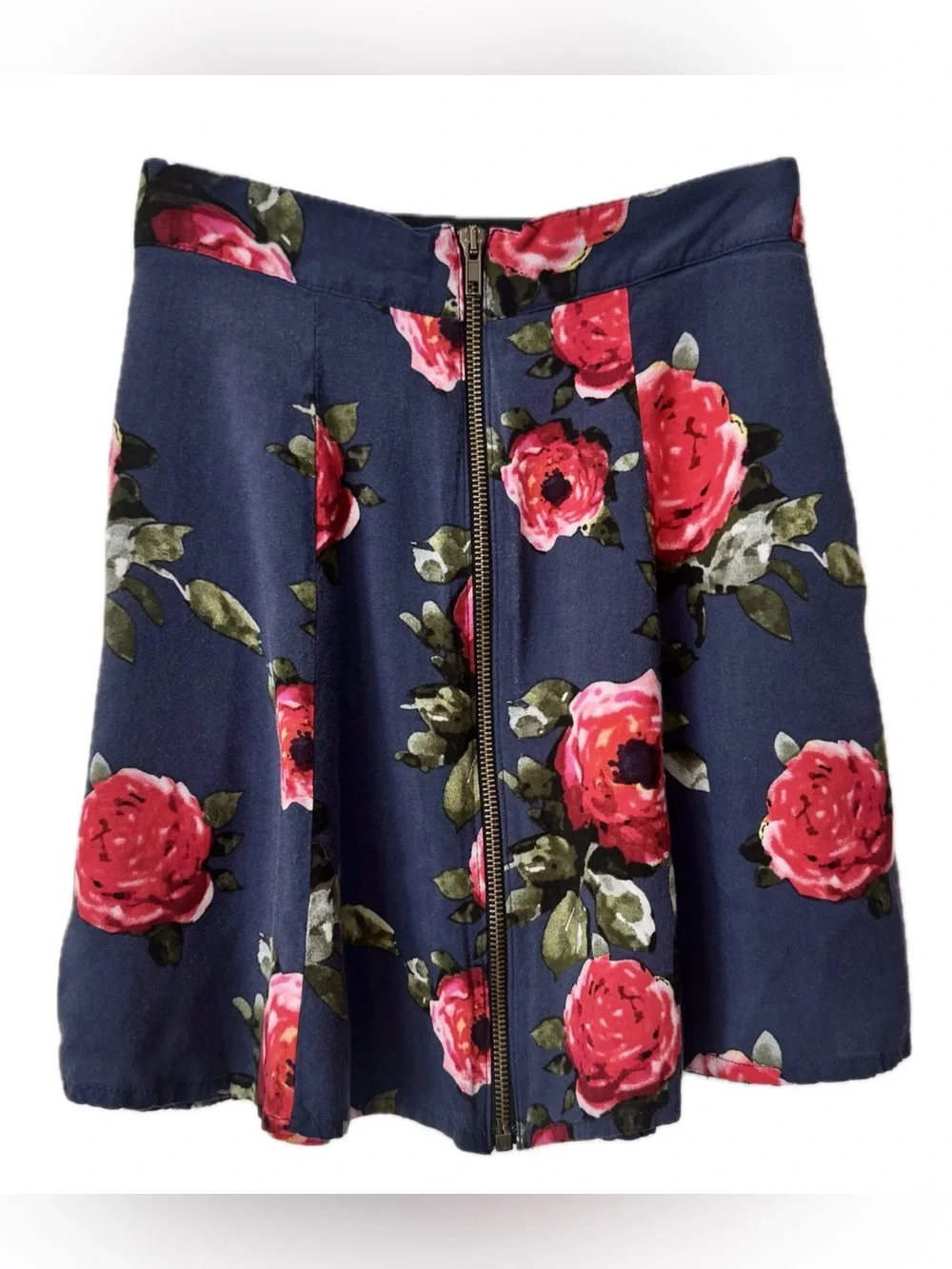 Floral Skater Skirt XS Blue Rose Zip Front Mini UO Y2K