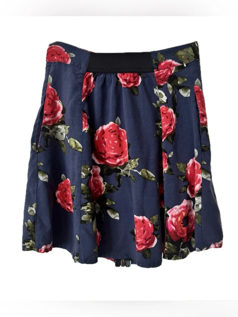 Floral Skater Skirt XS Blue Rose Zip Front Mini UO Y2K