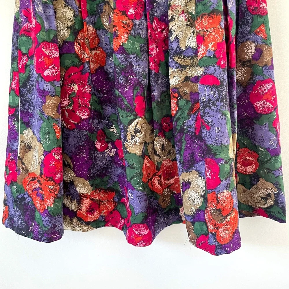 Vintage Floral Drop Waist Midi Skirt Sz 6 Pleated Handmade Parisian Feminine