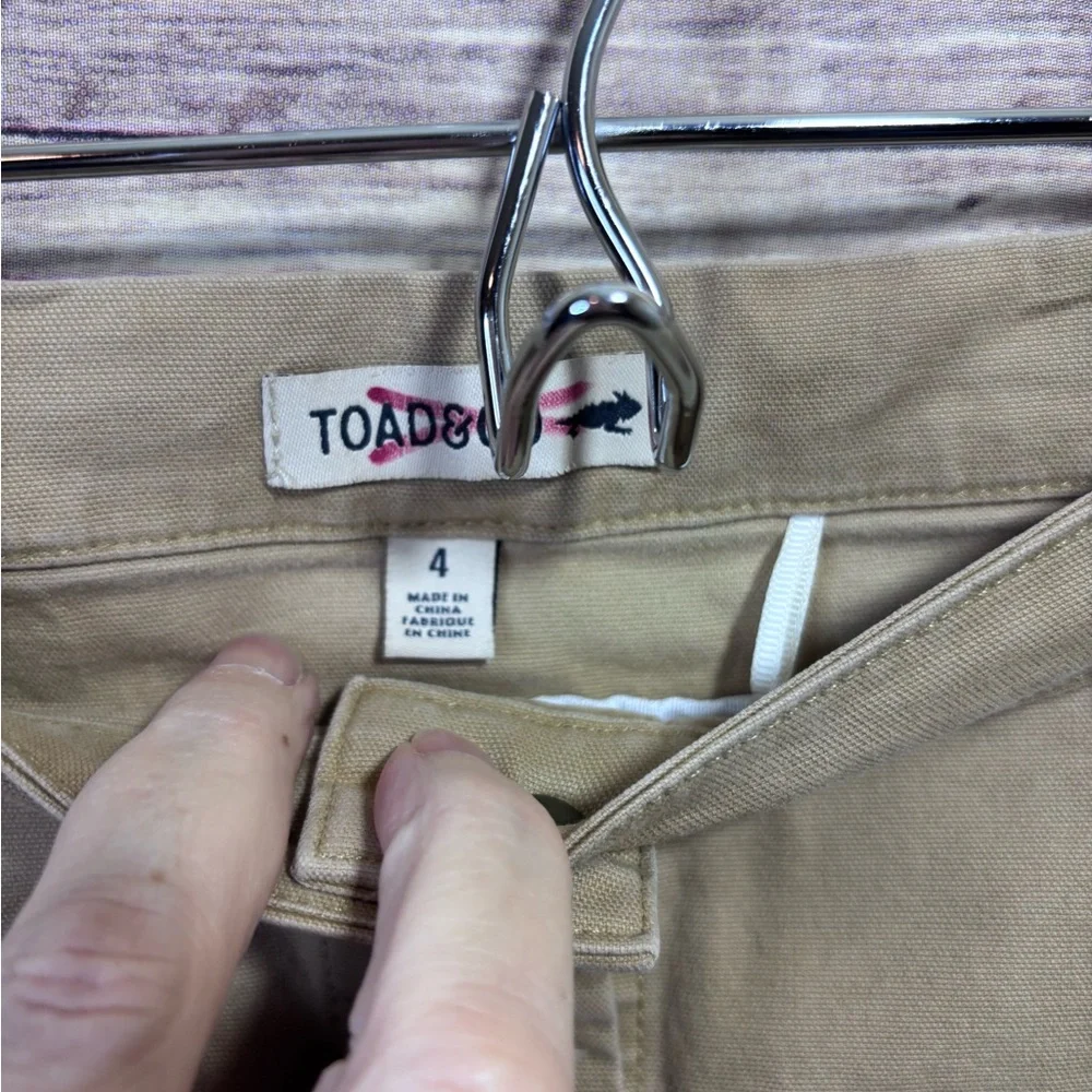 Toad & Co Earthworks Button Front Above Knee Skirt Pockets Khaki Gorp Size 4
