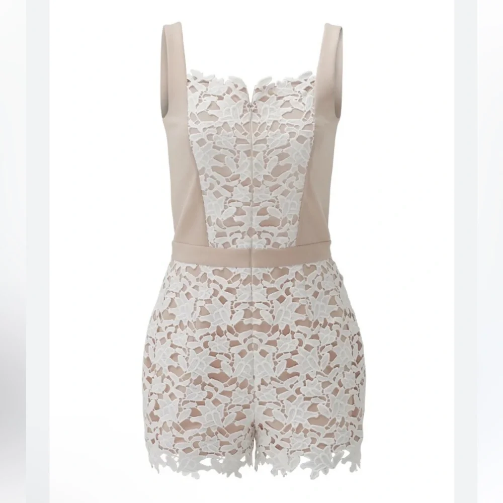 Raoul Honeydew Jessenia Romper Lace Overlay Cream White women 2 boho casual Y2K