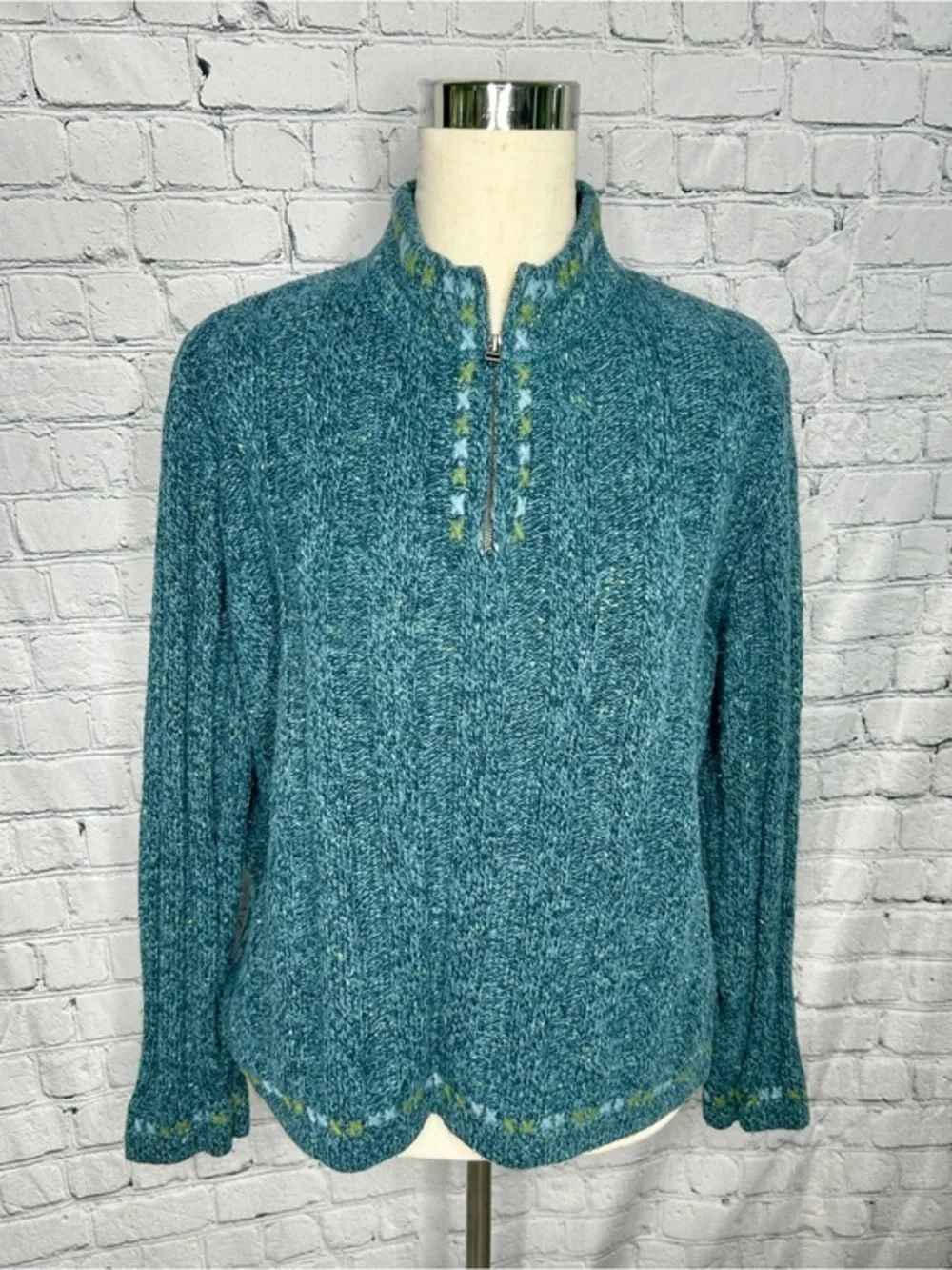 Vintage Woolrich Sweater Womens Large Wool Blend Quarter Zip Mock Neck Blue USA