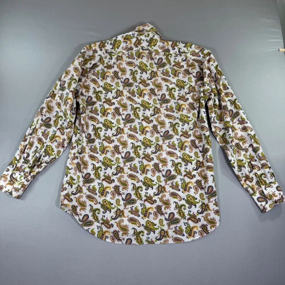 Etro Milano Mens Paisley Button Down Shirt Cotton Size 38 Luxury Resort Artsy
