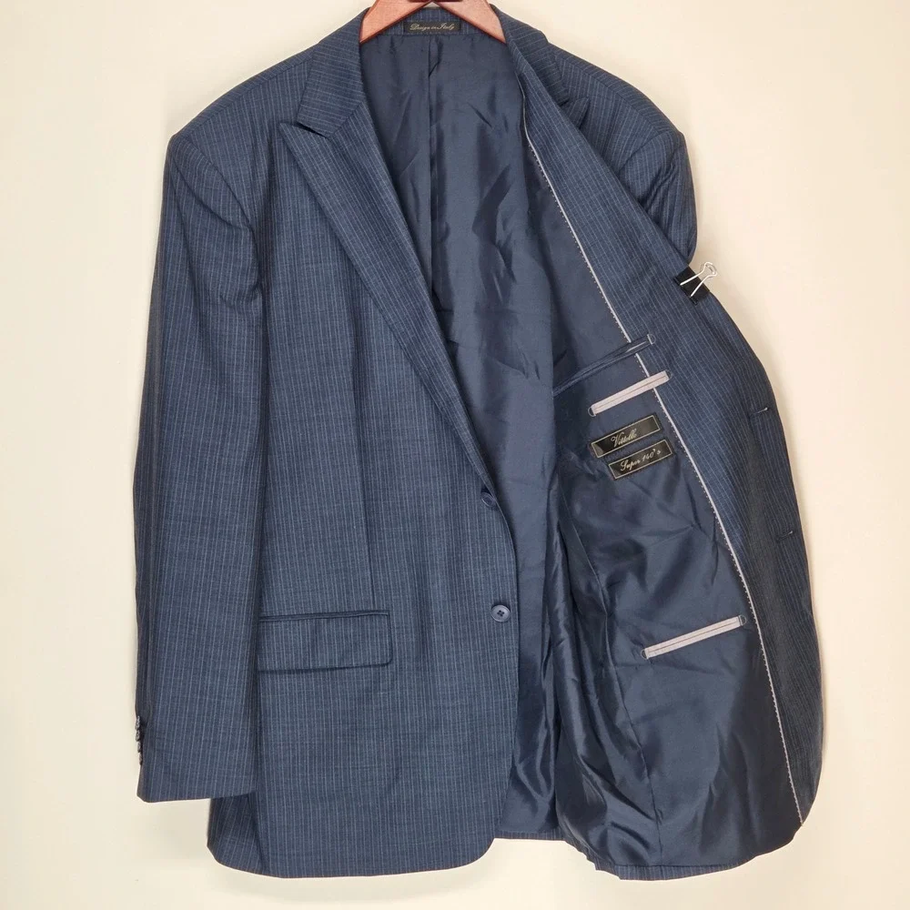 Vittello Super 140s Navy Pinstripe Sport Coat Blazer 46R Peak Lapel 2 Button