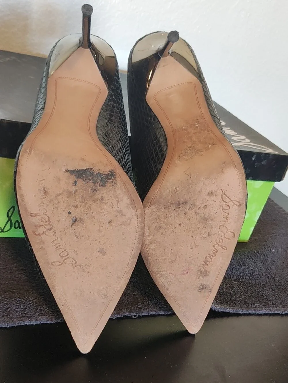 Black Pointed-Toe Snake-Print Stiletto Pumps Sam Edelman Ginger Heel