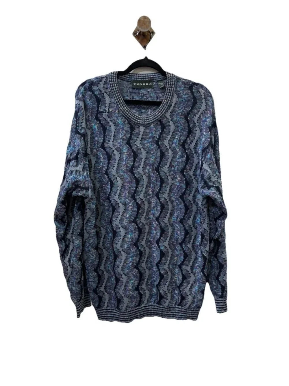 Tundra 3D Knit Blue Sweater Vintage Size Men  XL Made In Canada