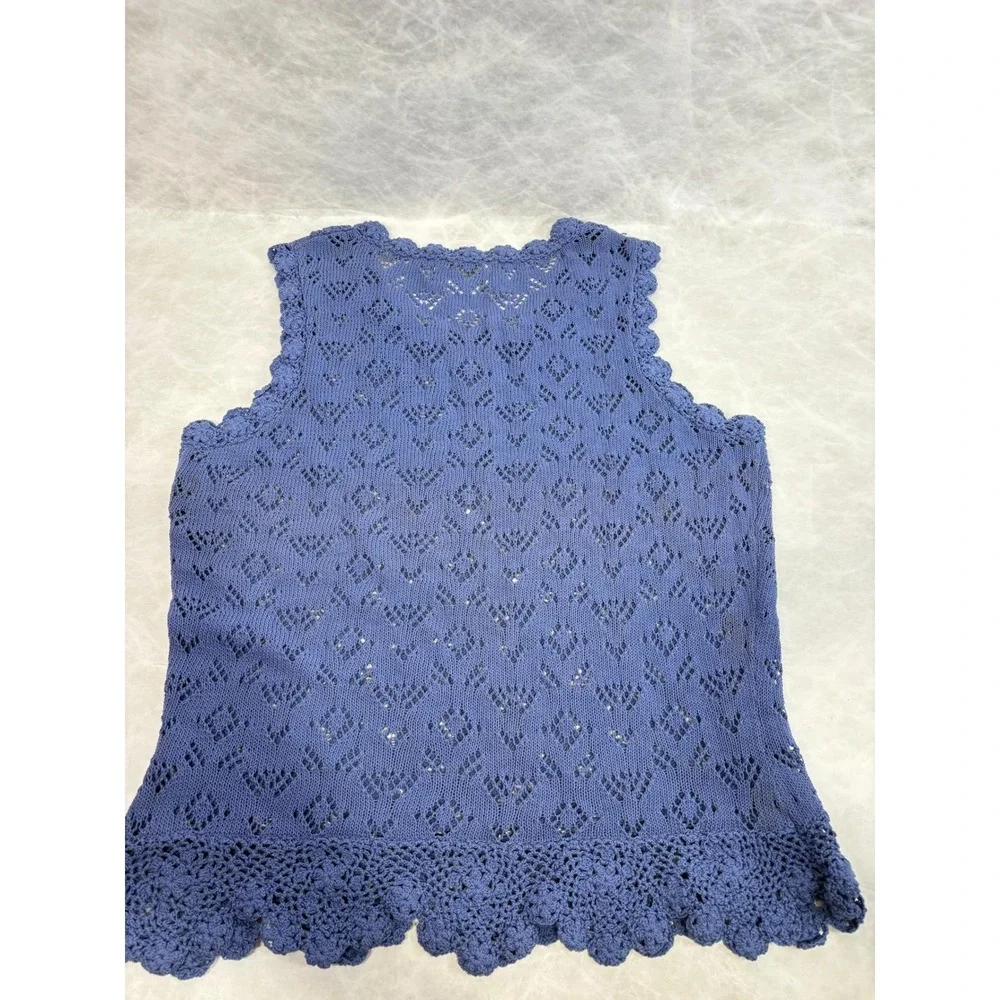 Vintage Corner Reading Periwinkle Blue Crochet Knit Sleeveless Top Small‎