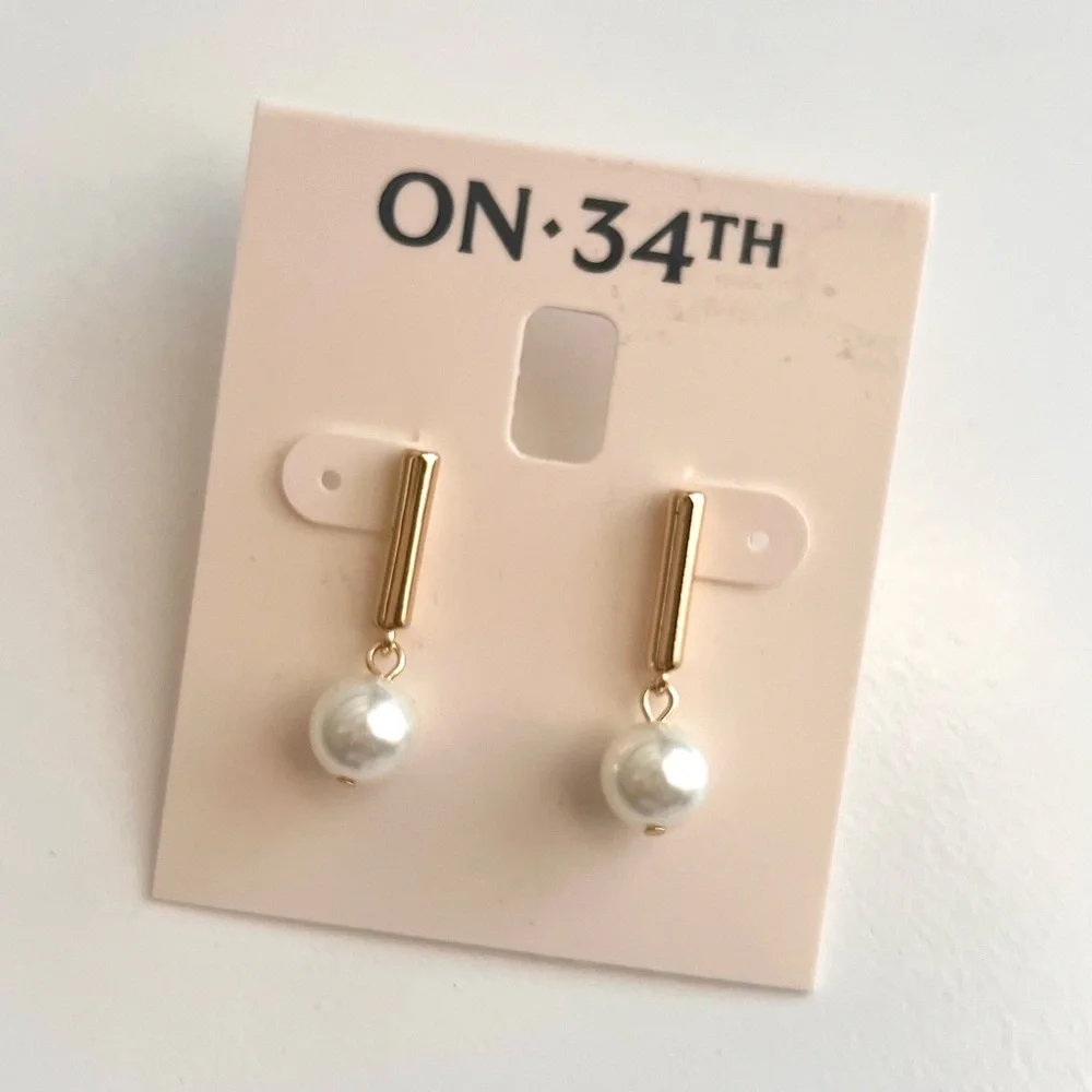 🆕 Imitation Pearl Drop & Gold Tone Earrings