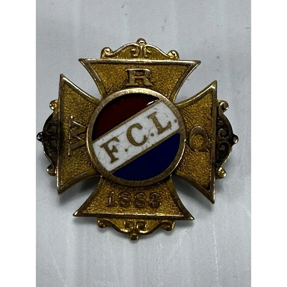 Antique Womens Relief Corps WRC F.C.L. 1883 Maltese‎ Cross Enamel Pin Medal 1889