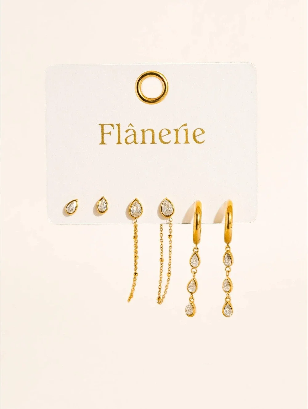 Finley 18K Gold Non-Tarnish CZ Chain Drop Earring Sets