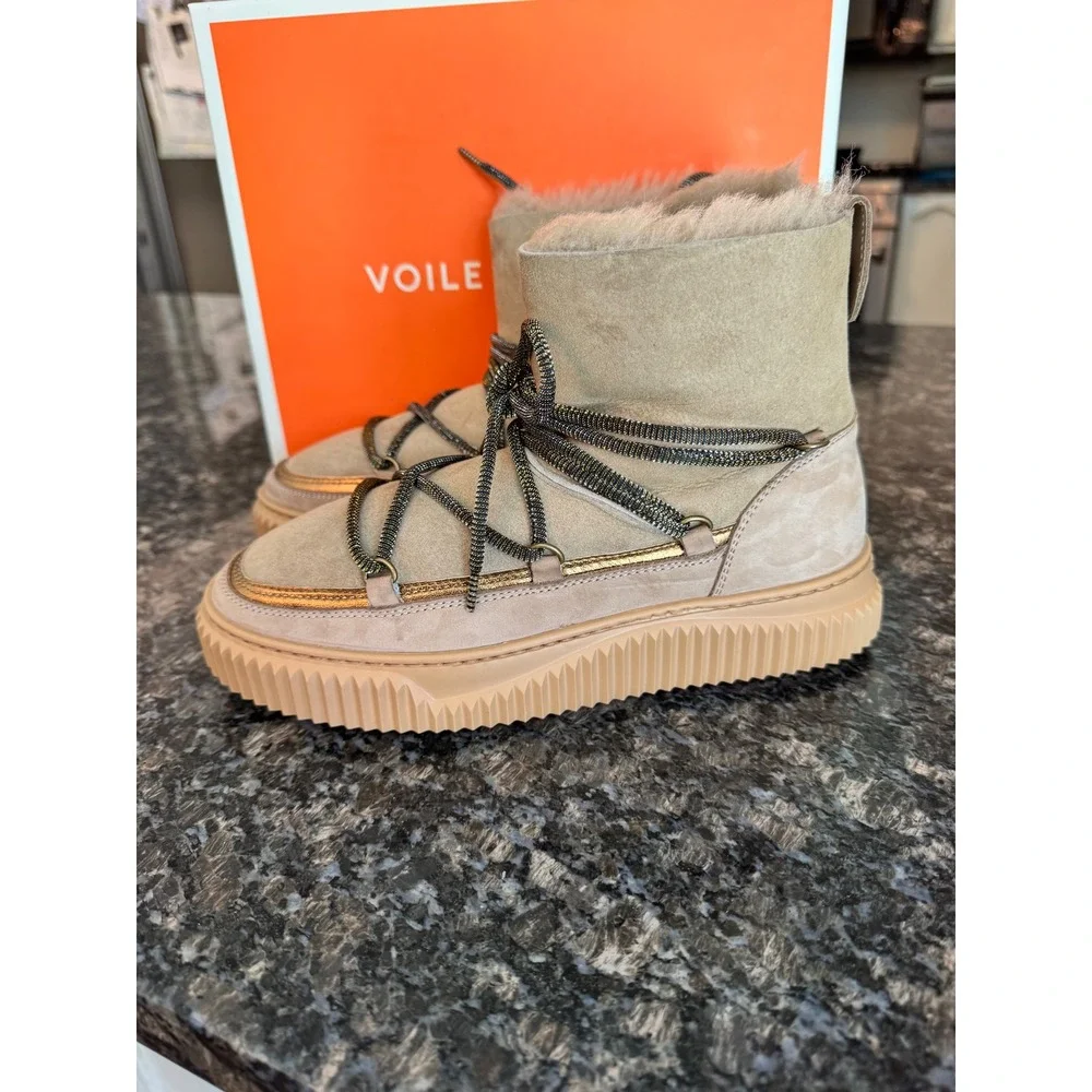 Voile Blanche Cortina Nubuck Shearling Boots‎ Beige Bronze Size 38 Sz 7.5