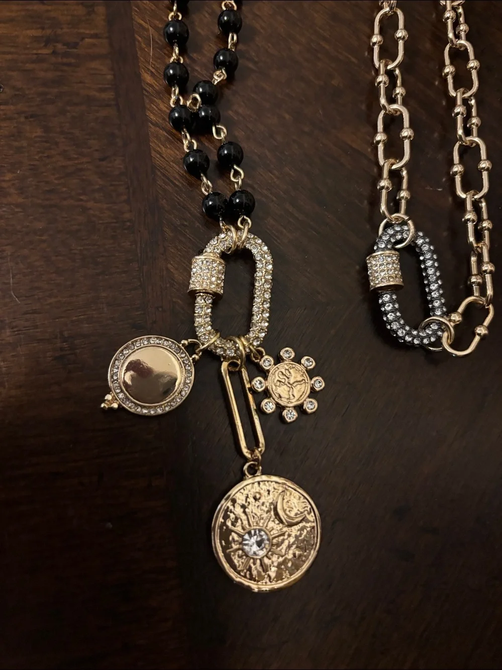 Gold and Black Pendant Necklace - Women's Jewelry
