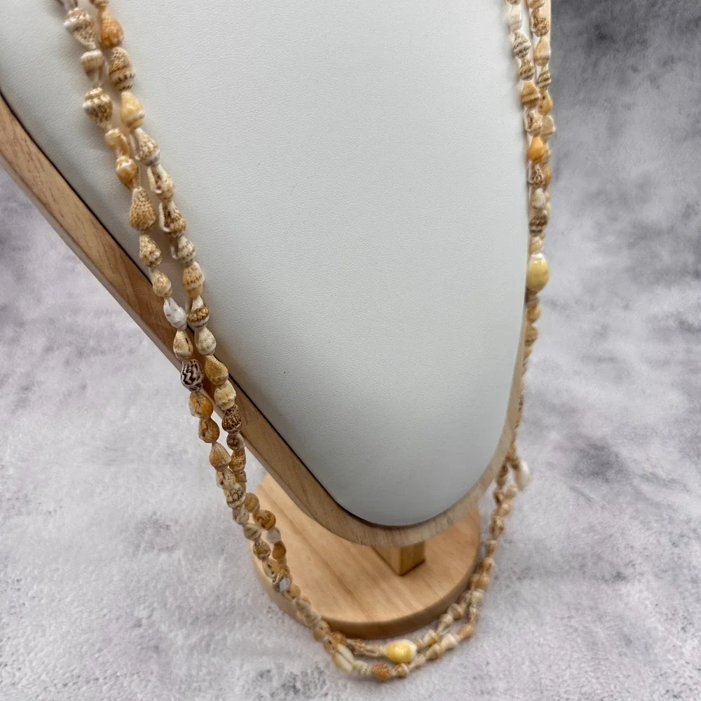 Natural Seashell Multi Strand Necklace Long Coastal Boho Vintage Beach Jewelry