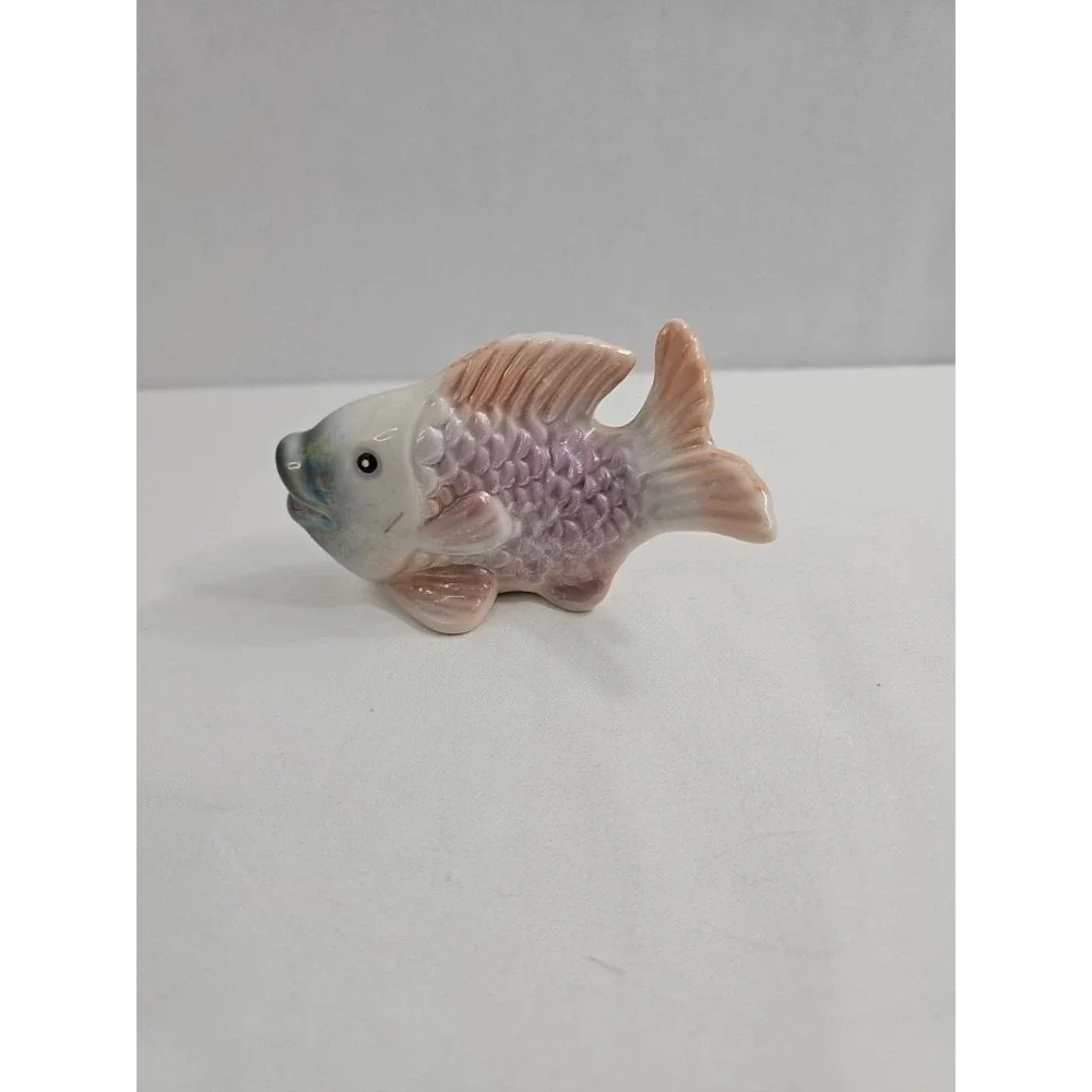 Vintage Iridescent Happy Fish Figurine Mid Century‎ Ceramic Lusterware Decor EUC