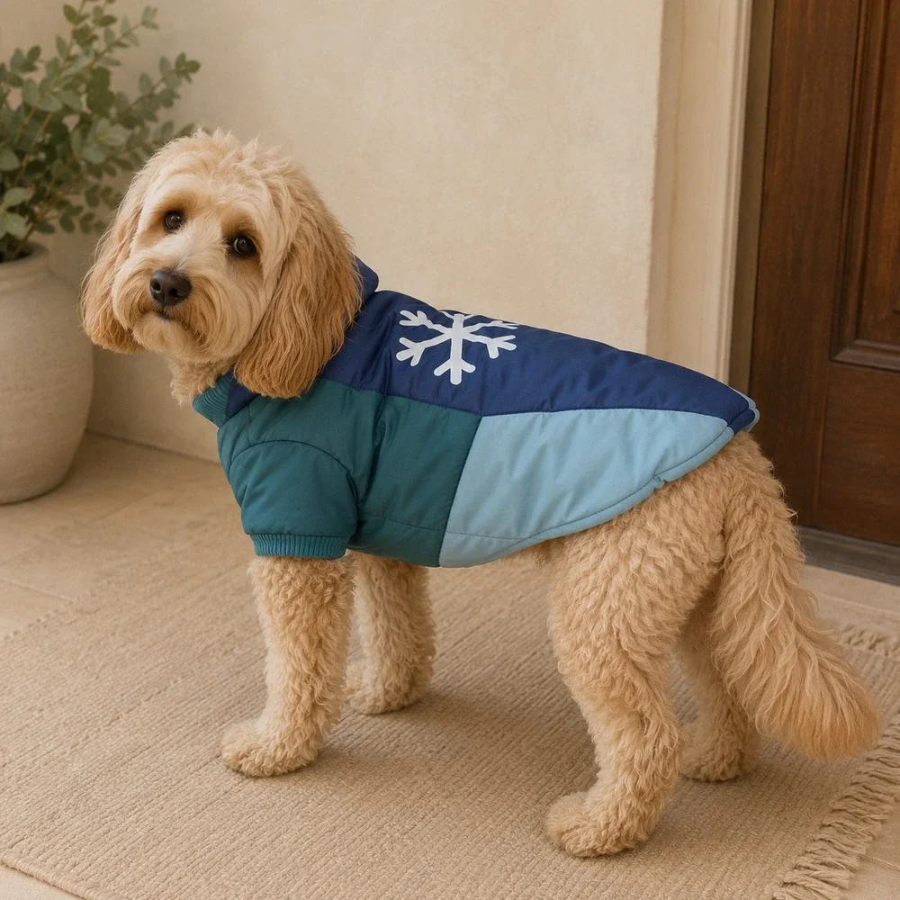 Posh Paws Blue Teal Snowflake Dog Puffer Jacket Fleece Lined Coat Large‎ NWT
