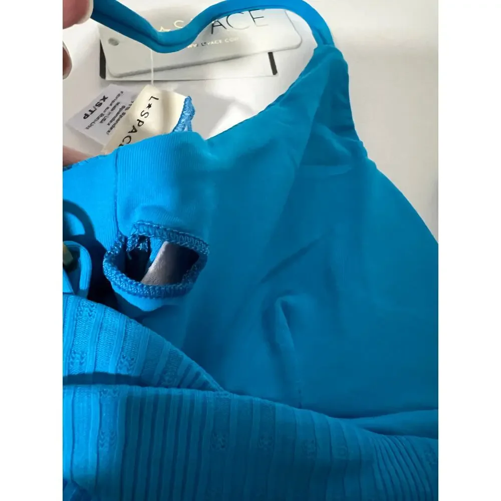 NWT L*Space Women's Ribbed Pointelle Winnie Bikini Swim Top Electric Blue SZ XS