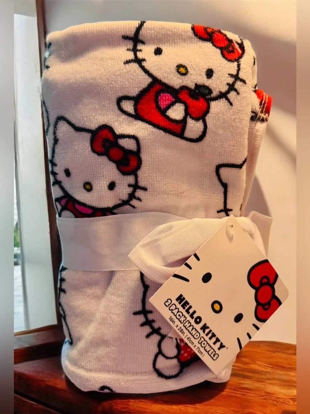 NWT! Hello Kitty strawberry apple hand towels set of 2 100% cotton