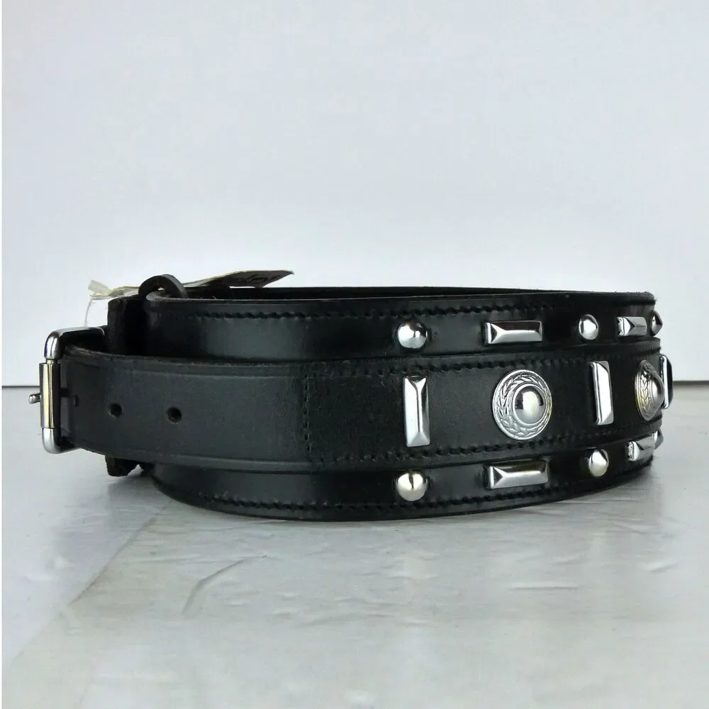 Pet Jewelry Beverly Hills Dog Collar 28” 2.5 Wide Black Leather Studded Y2K NWT