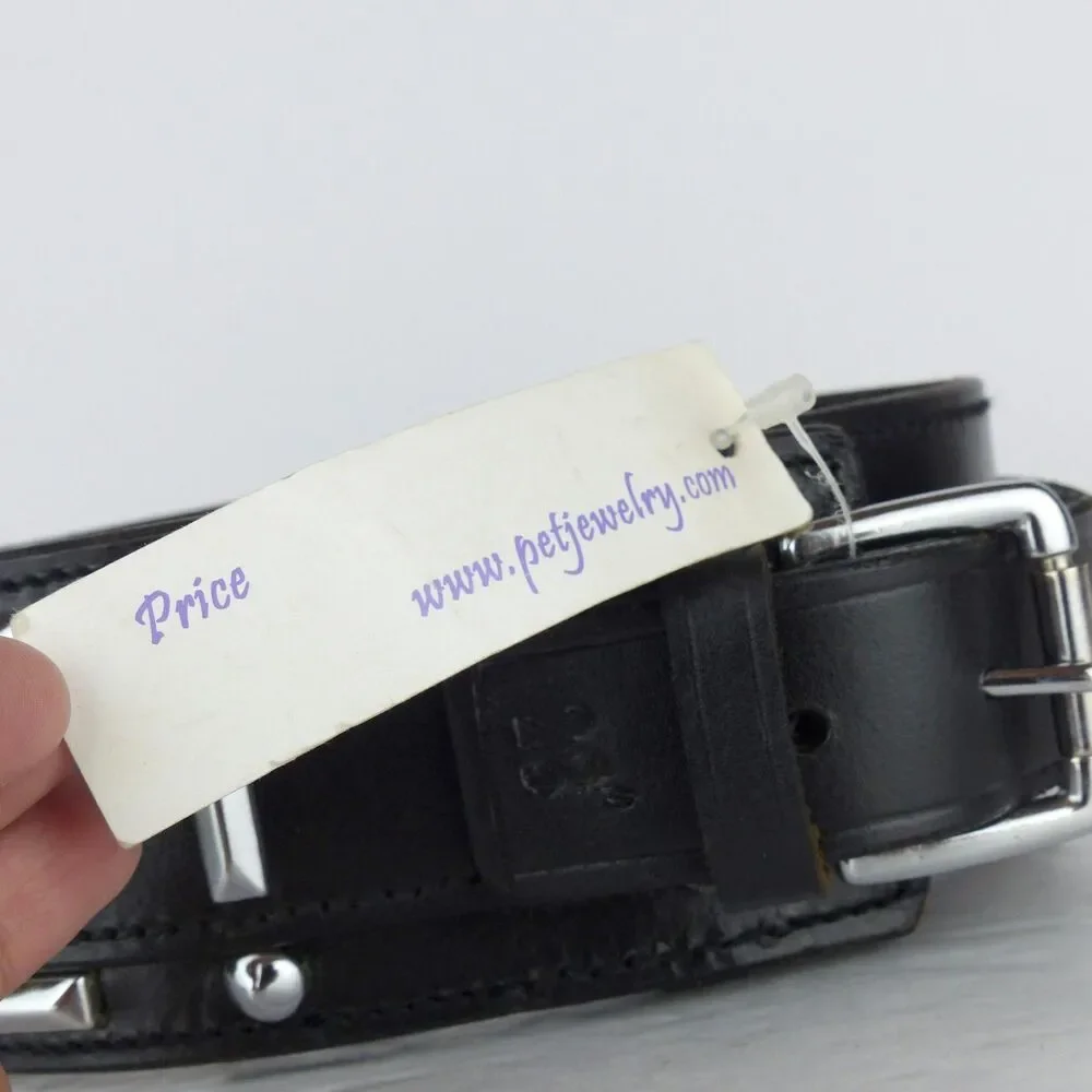 Pet Jewelry Beverly Hills Dog Collar 28” 2.5 Wide Black Leather Studded Y2K NWT