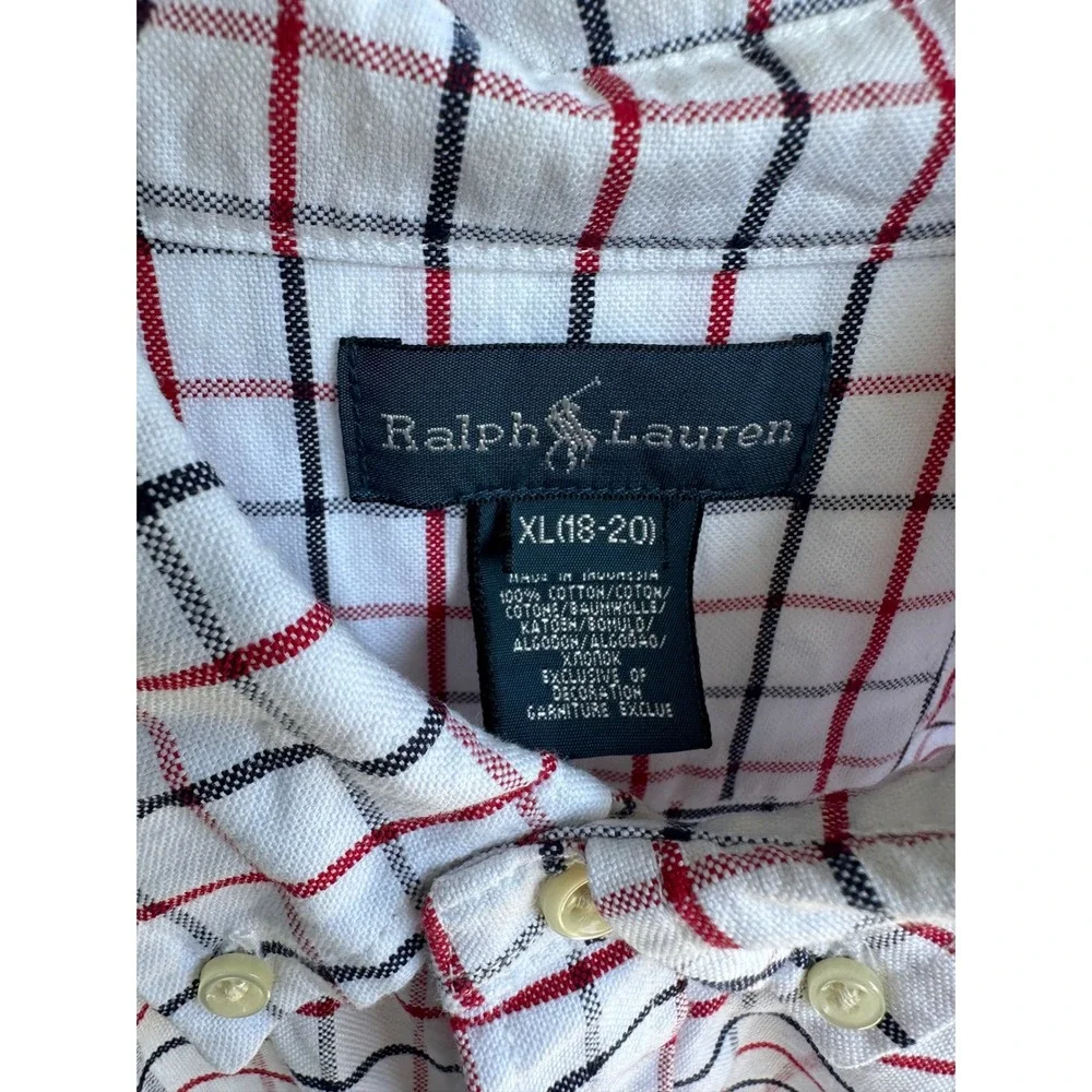 Ralph‎ Lauren Kids XL 18-20 Tattersall Check Button Down Shirt White Red Navy
