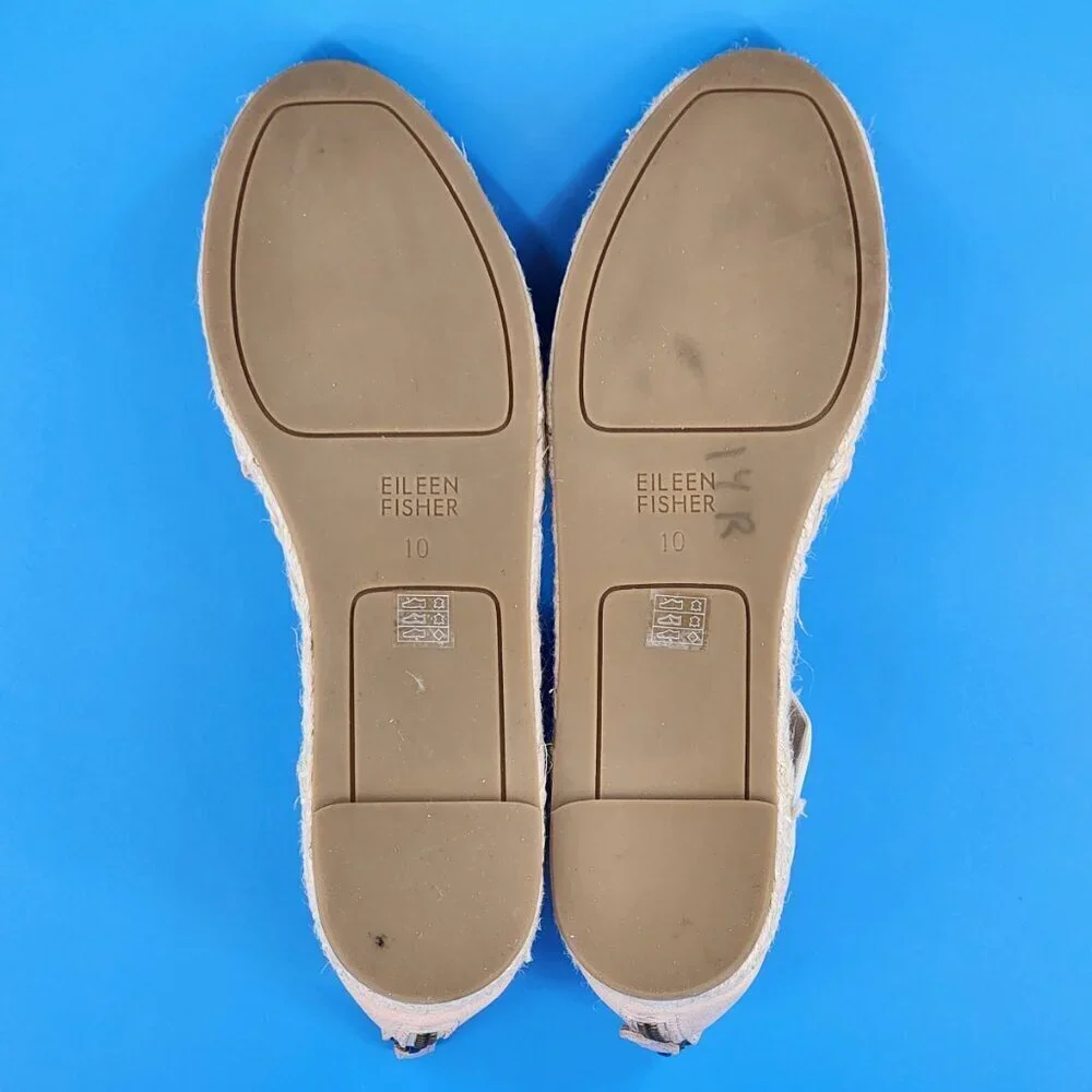 EILEEN FISHER NWOB Coy Espadrille Skimmer‎ Flat Tan Tumbled Leather Zip