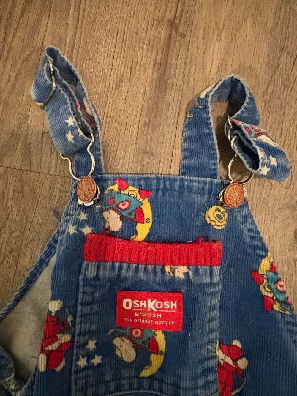 Vintage OshKosh B'gosh Blue Corduroy Astronaut Mouse Print Overalls Size 2T Made