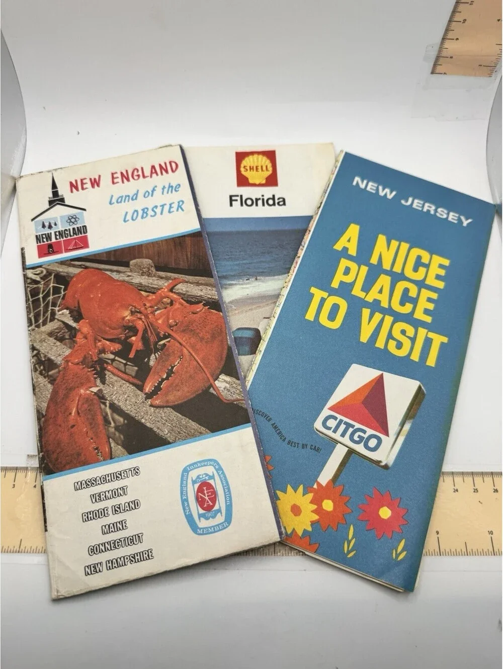 Vintage 1960s 1970s Road Maps Lot Shell Florida Citgo New Jersey New England 3pc