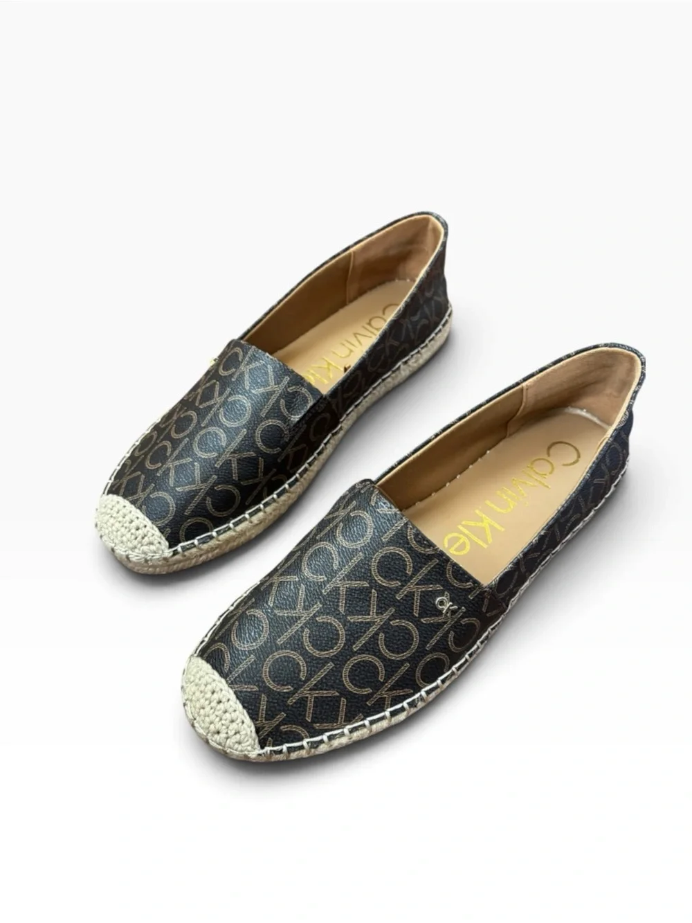 Calvin Klein Popular CK Monogram Espadrille Slip-On Shoes Brown Size 10M