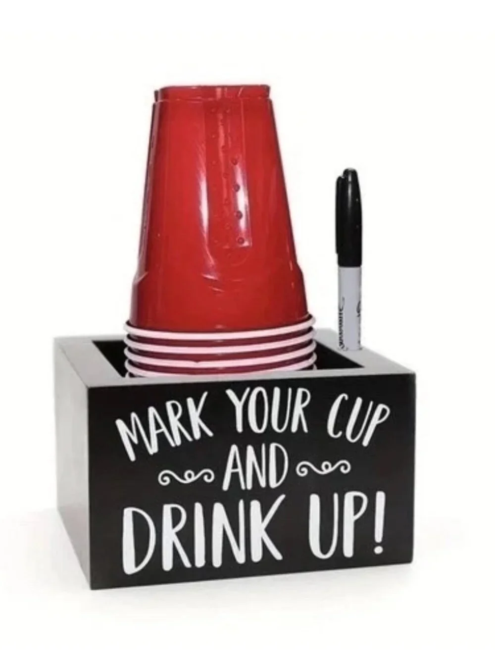 Single Cup Holder with Marker Slot Wooden Mark Your Cup and Drink Up Cup Holder