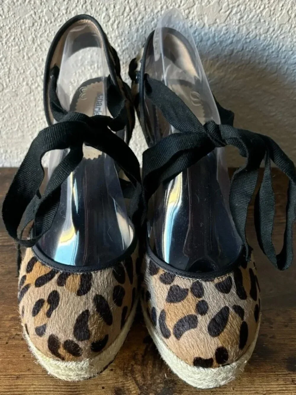 NEW! Charles David Leopard Animal Print Calf Hair Espadrilles Wedge Sandals