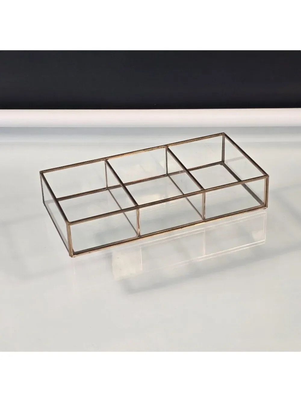 3 Section Organizer Brass & Glass Cosmetic Makeup Lipstick Jewelry Holder