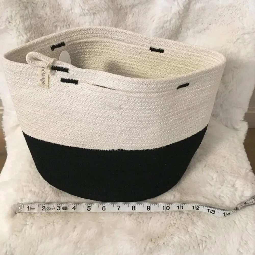 NEW Mia Mélange Handcrafted Foldable Cotton Basket Black Offwhite