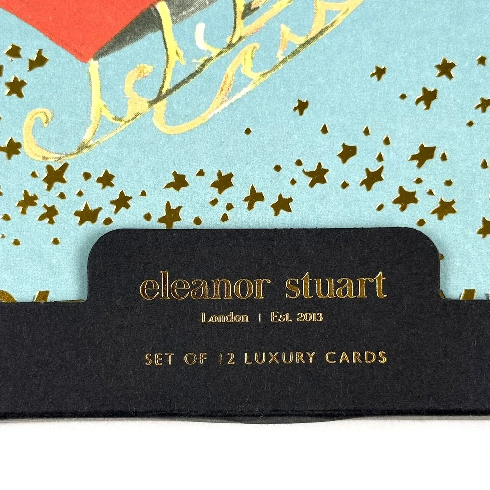 New Eleanor Stuart Blank Christmas Card Retro Santa Claus Reindeer Holiday Red