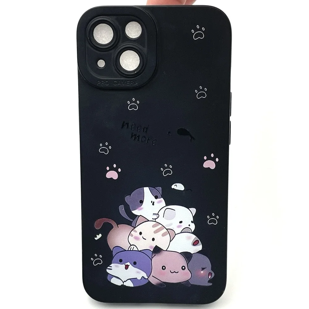 New iPhone 13 Cute Cat Stack Phone Case Paw Print Kawaii Black‎