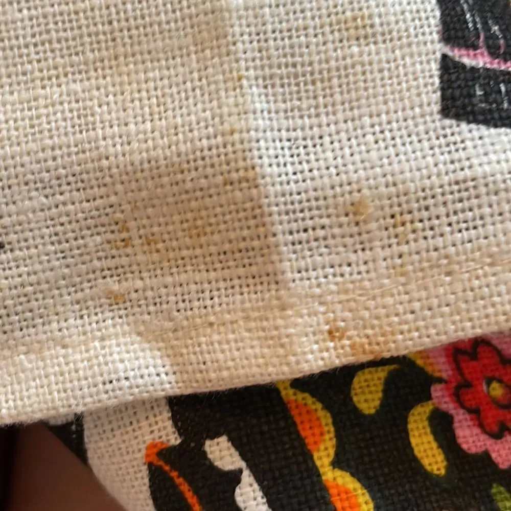 Vintage mid century linen Early American Tinware tea towel or wall hanging‎