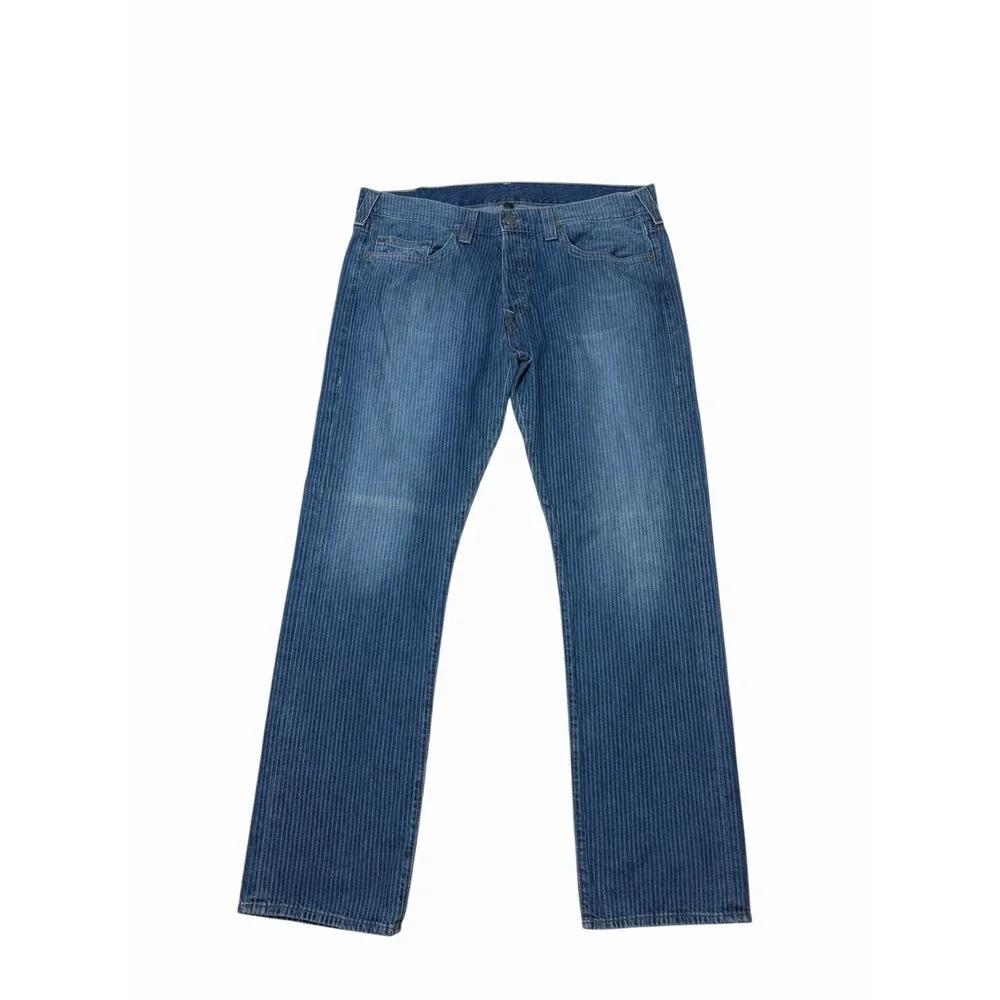 TRUE RELIGION Jeans Men's 40 Med Blue Wash Geno pinstripe Straight‎ Leg USA Made