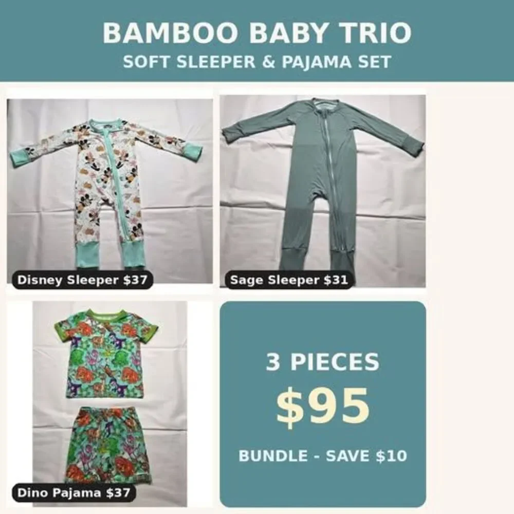 Bamboo Baby Sleepwear Bundle 3 Pc Mickey Sage Dino 6-24M